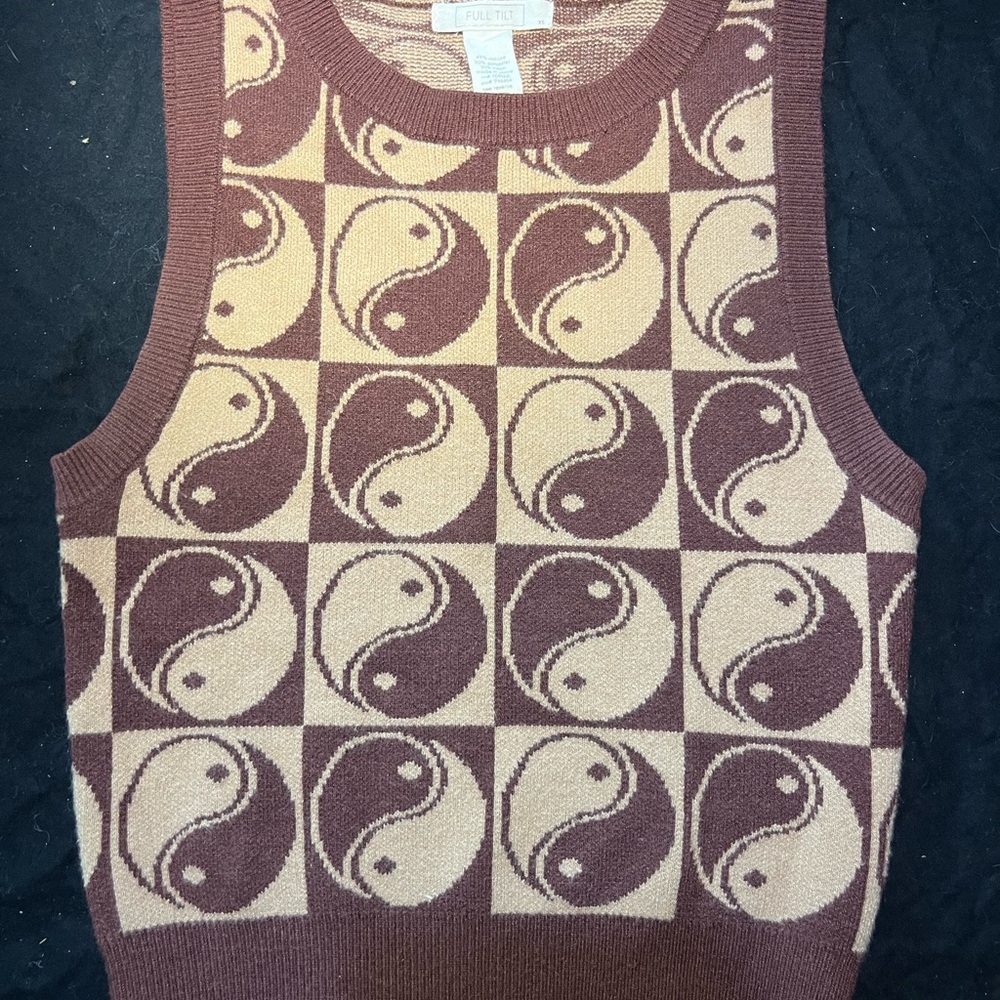 Full Tilt Brown and Cream Patterned Sweater Vest